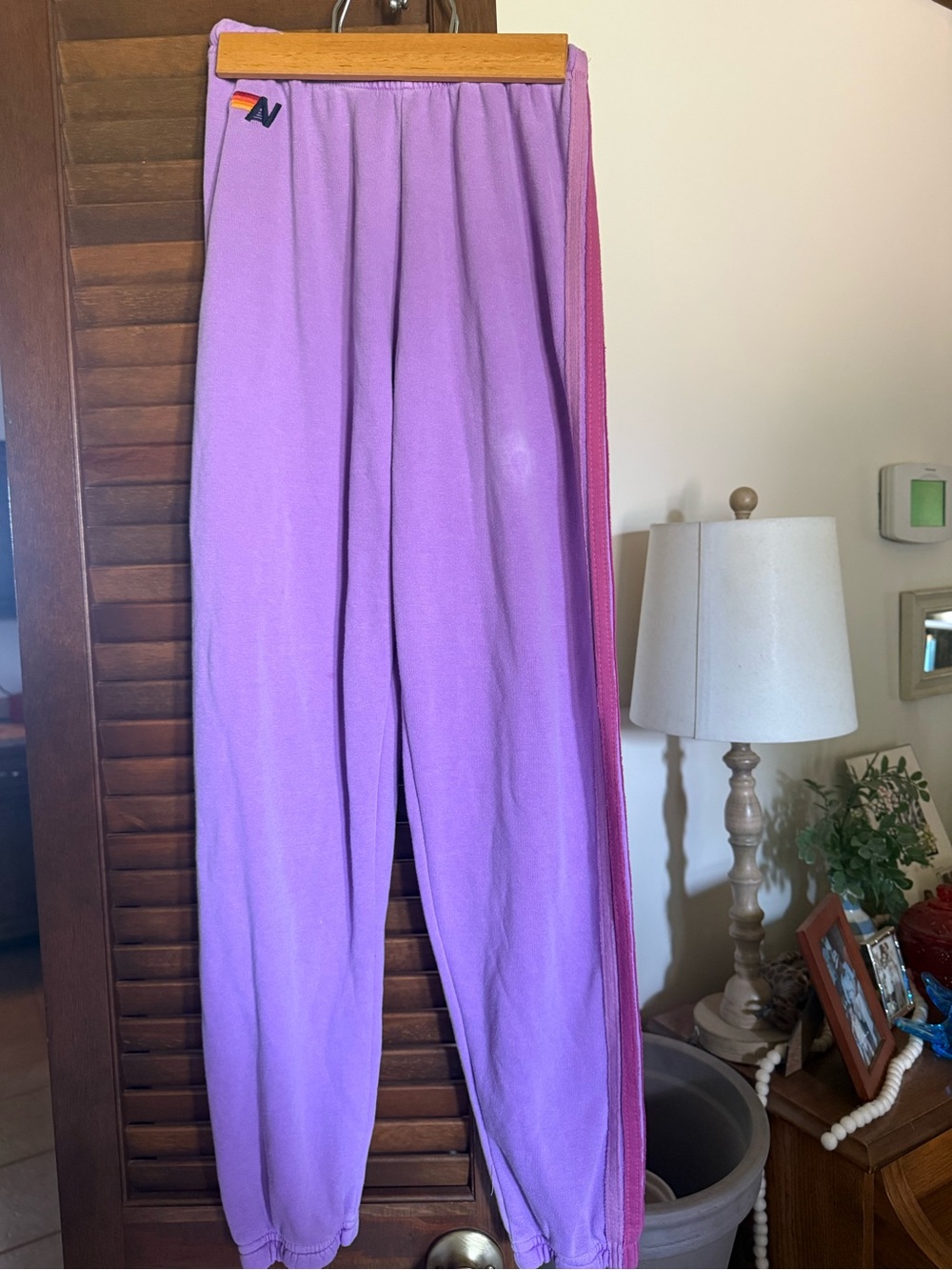 Aviator Nation FLAWED sweatpants size XS purple with pink stripes